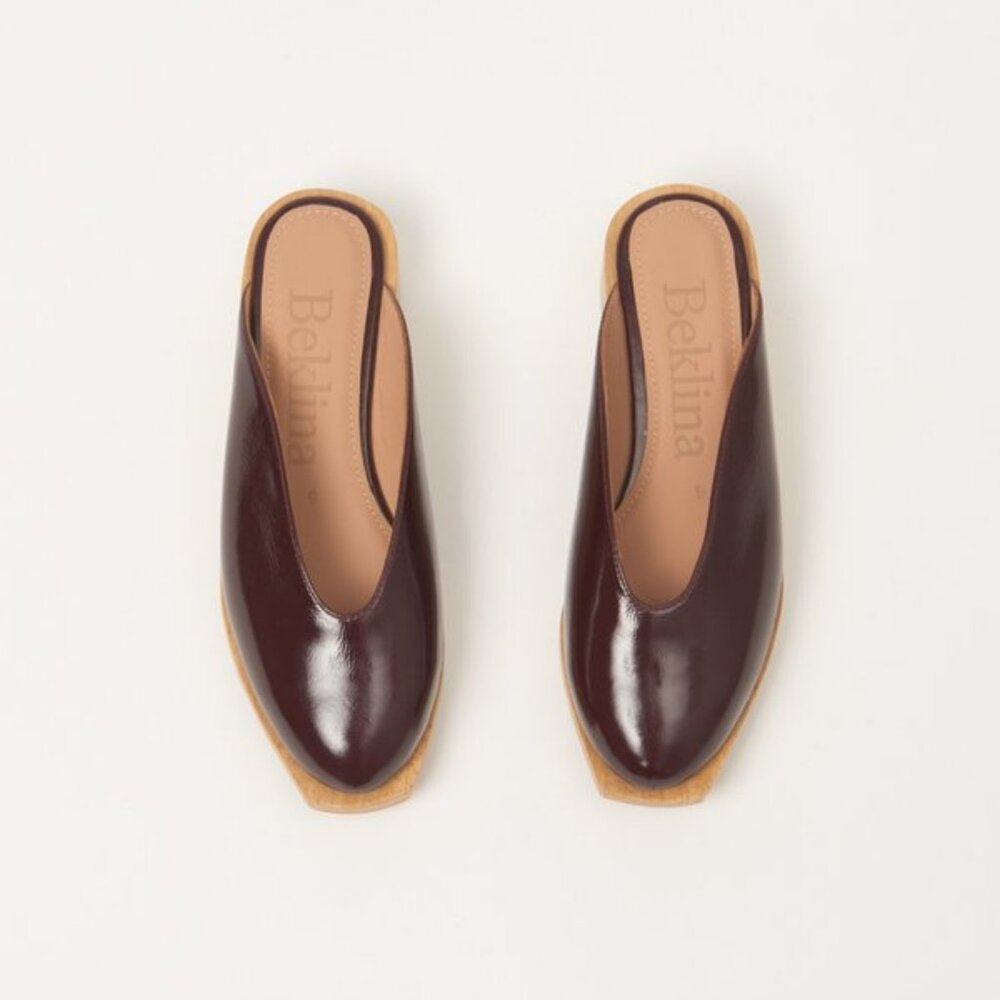 Beklina Wedge Clog Morita Size 10 Burgundy Maroon Patent Leather